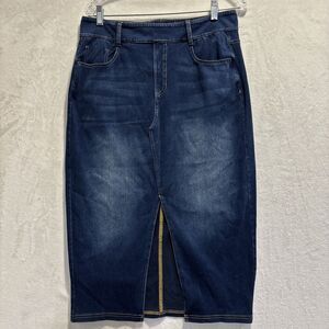 Halara Womens Blue Denim High-Rise Pockets Pull-On Stretch Maxi Skirt Size Large